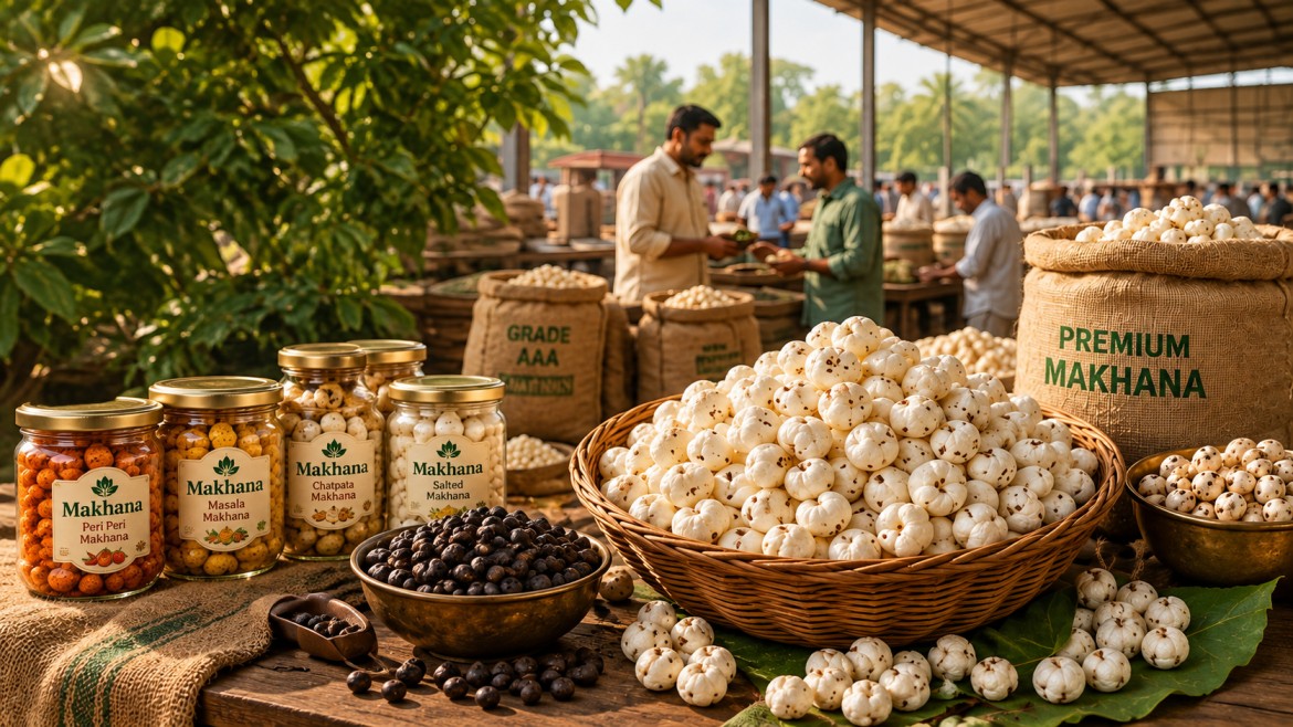 Makhana Mandi marketplace with Makhana products and traders